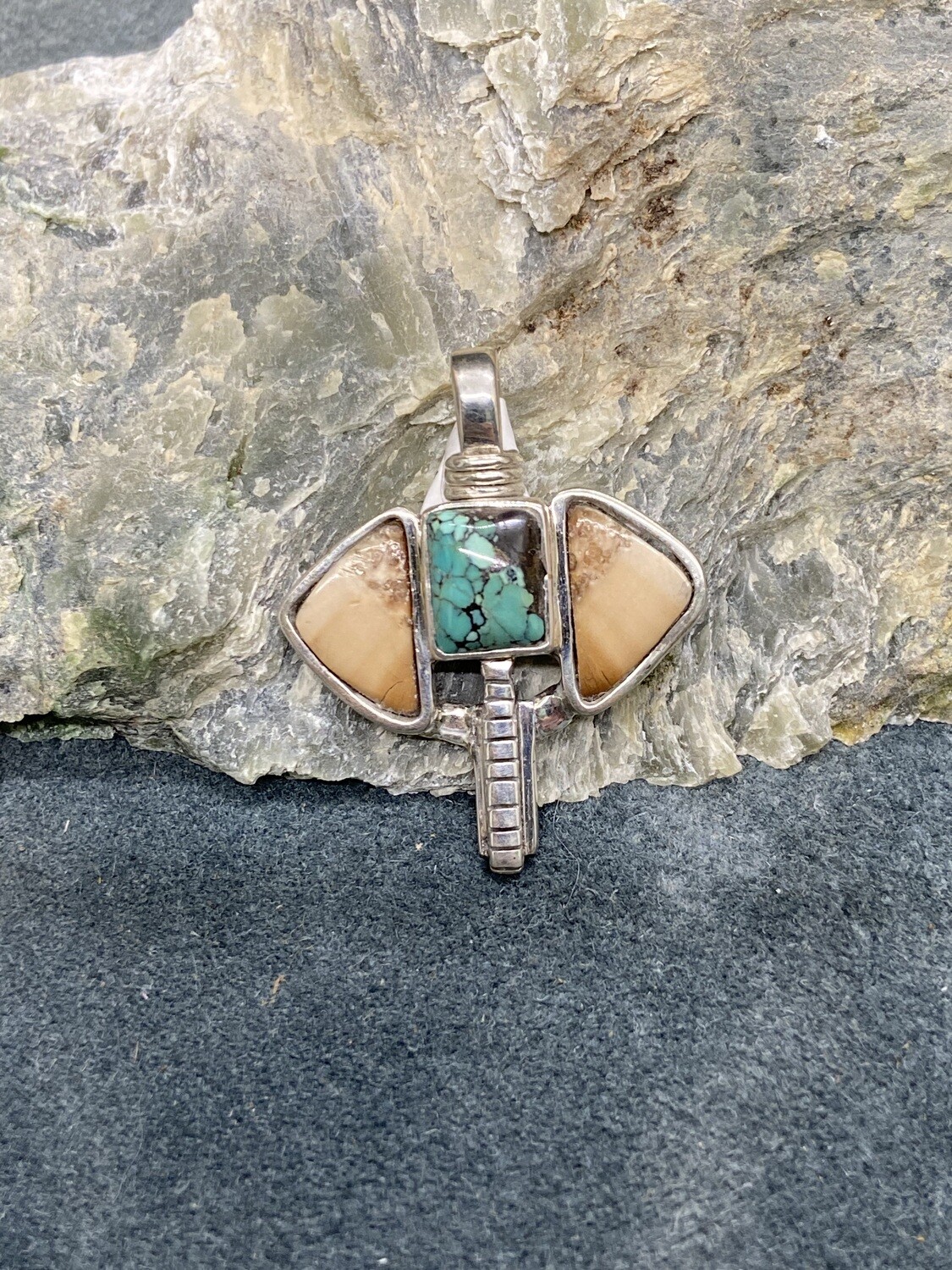 Fossilized Walrus Tusk & Turquoise Pendant