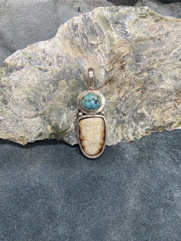Fossilized Walrus Ivory &amp; Turquoise Pendant