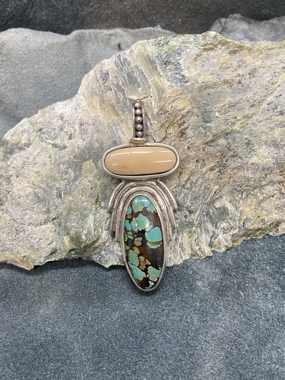 Fossilized Walrus Tusk &amp; Turquoise Pendant