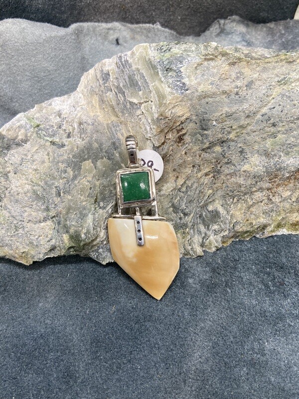 Fossilized Walrus Tusk &amp; Turquoise Pendant
