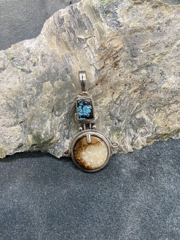 Fossilized Walrus Tusk & Turquoise Pendant