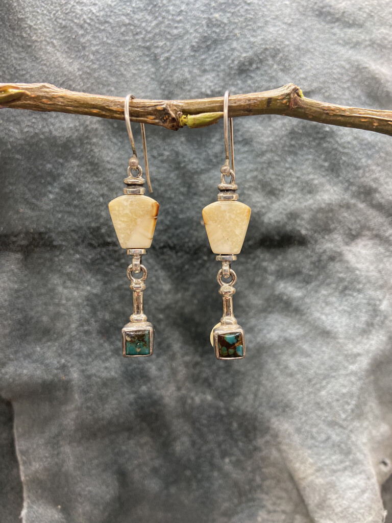 Fossilized Walrus Tusk &amp; Turquoise Earrings