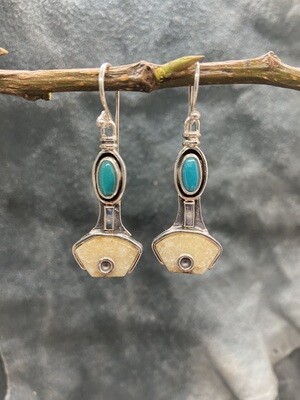 Fossilized Walrus Ivory & Turquoise Earrings