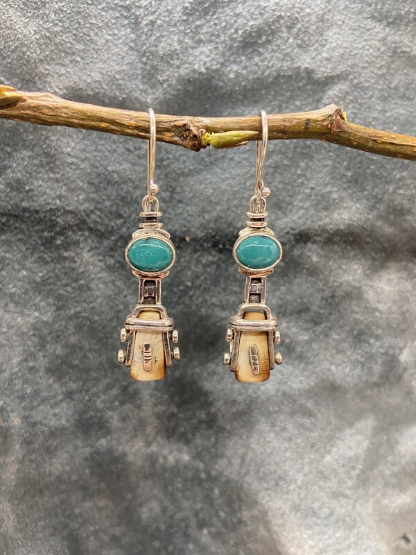 Fossilized Walrus Tusk &amp; Turquoise Earrings
