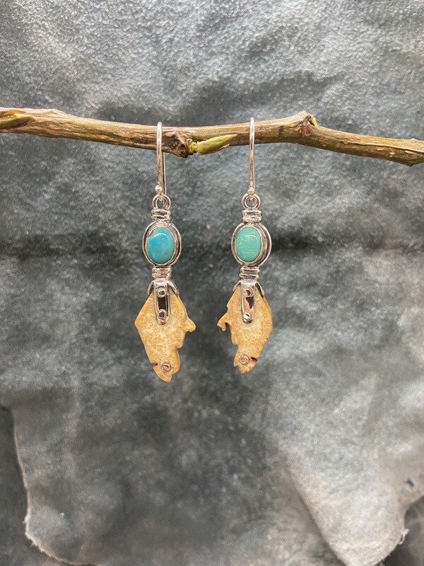 Fossilized Walrus Tusk &amp; Turquoise Earrings