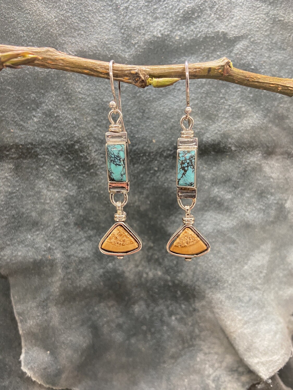 Fossilized Walrus Tusk &amp; Turquoise Earrings