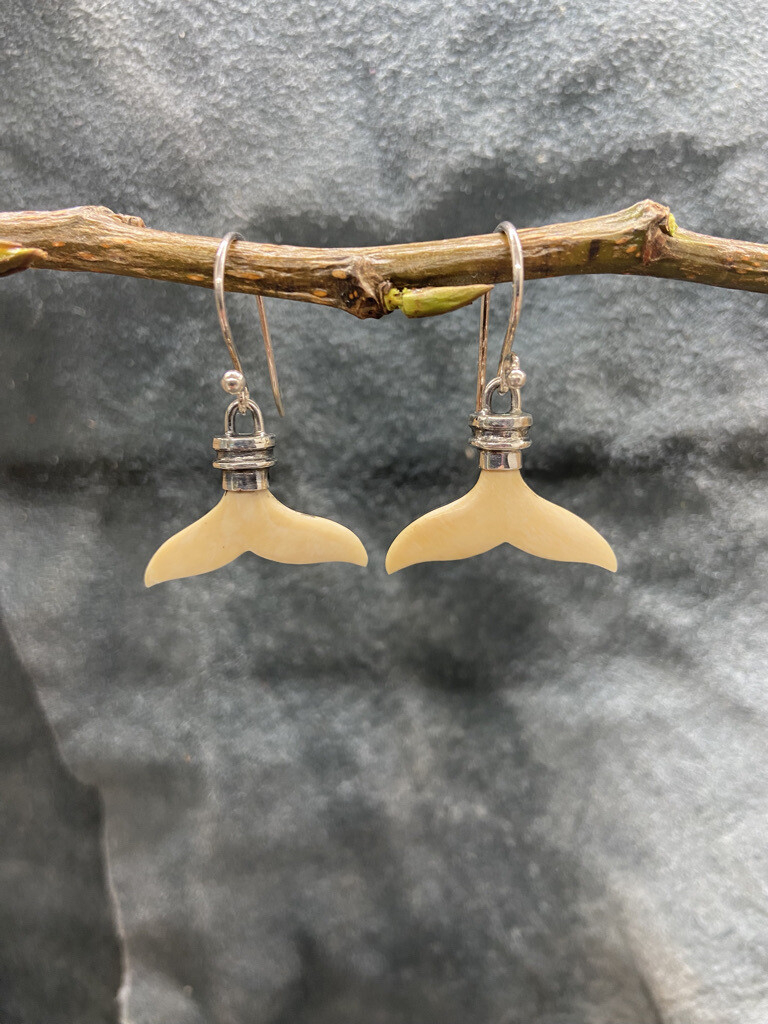 Woolly Mammoth Tusk Whale Tail Earrings