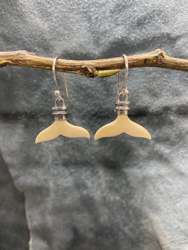 Woolly Mammoth Tusk Whale Tail Earrings