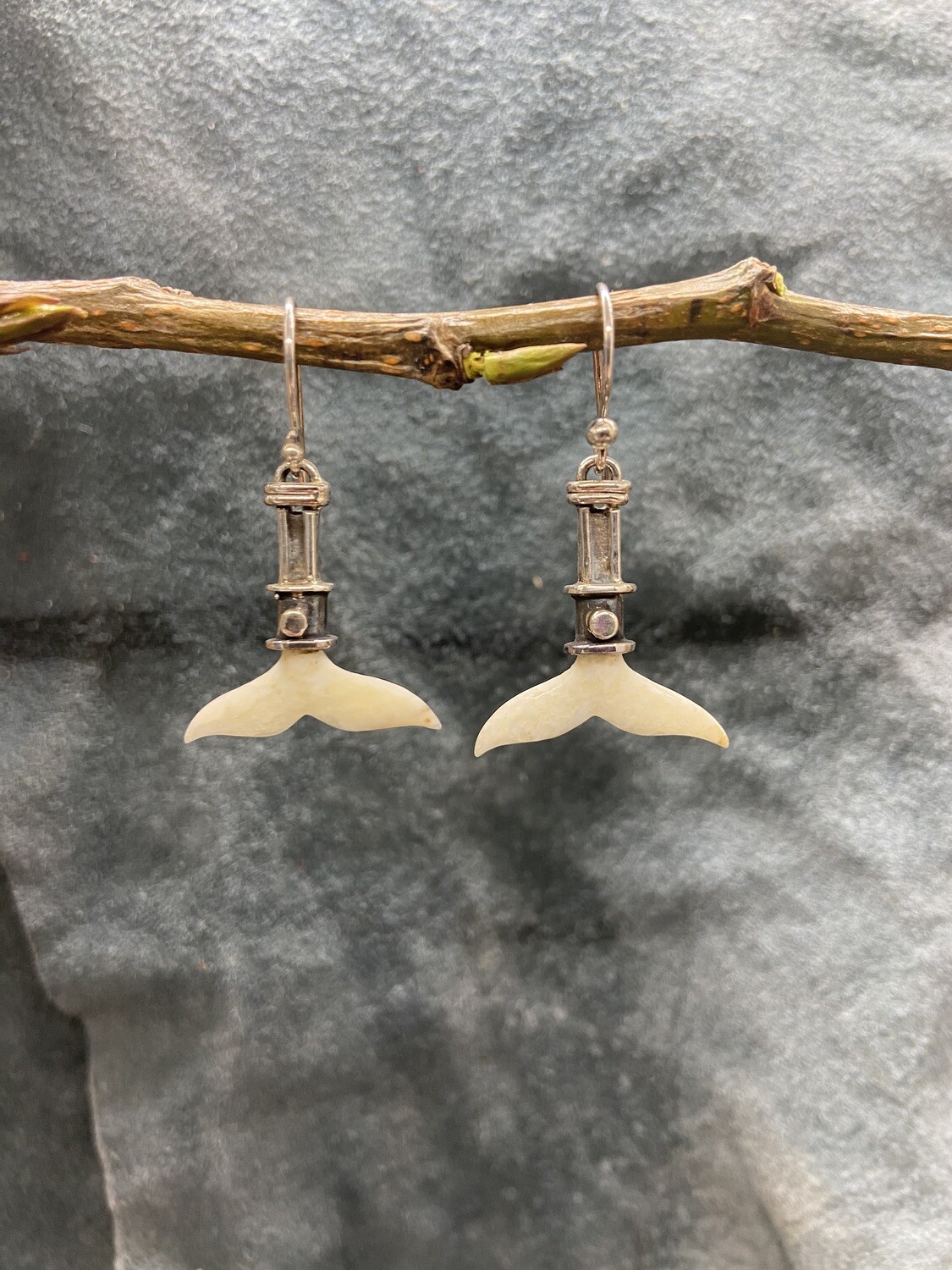 Fossilized Walrus Ivory Whale Tail Earrings