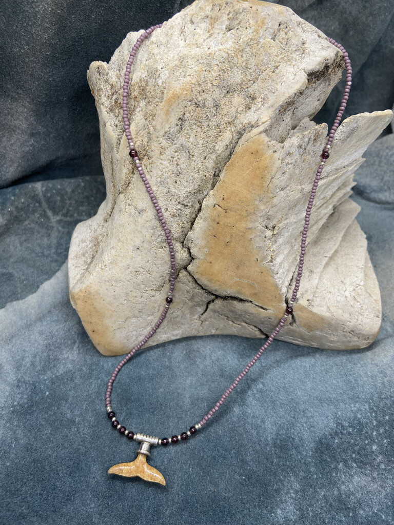 Whale Tail &amp; Garnet Beaded Necklace