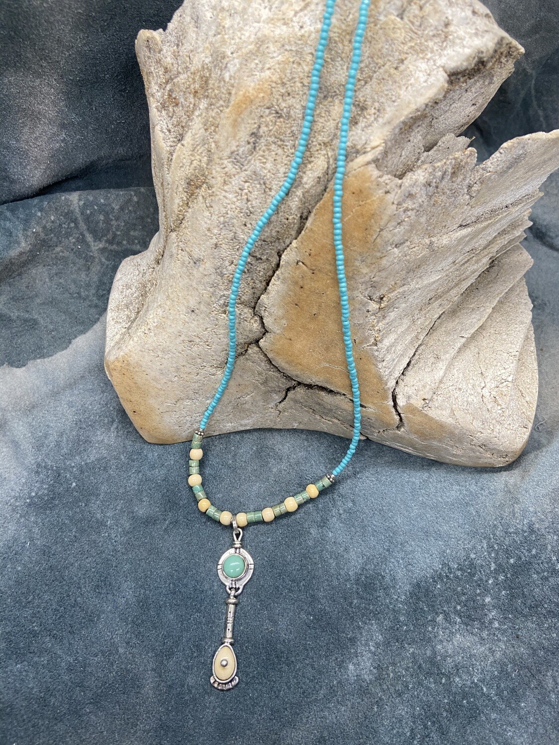 Mammoth Tusk &amp; Turquoise Beaded Necklace