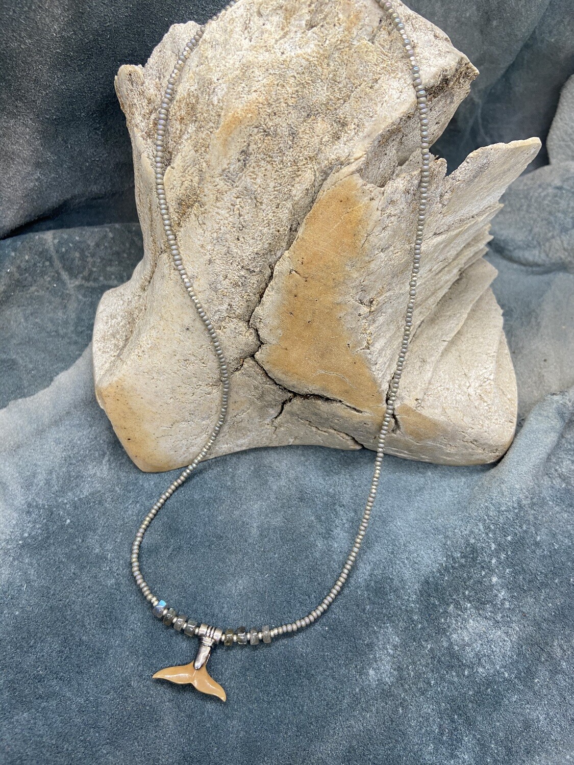 Mammoth Tusk Whale Tail Beaded Necklace