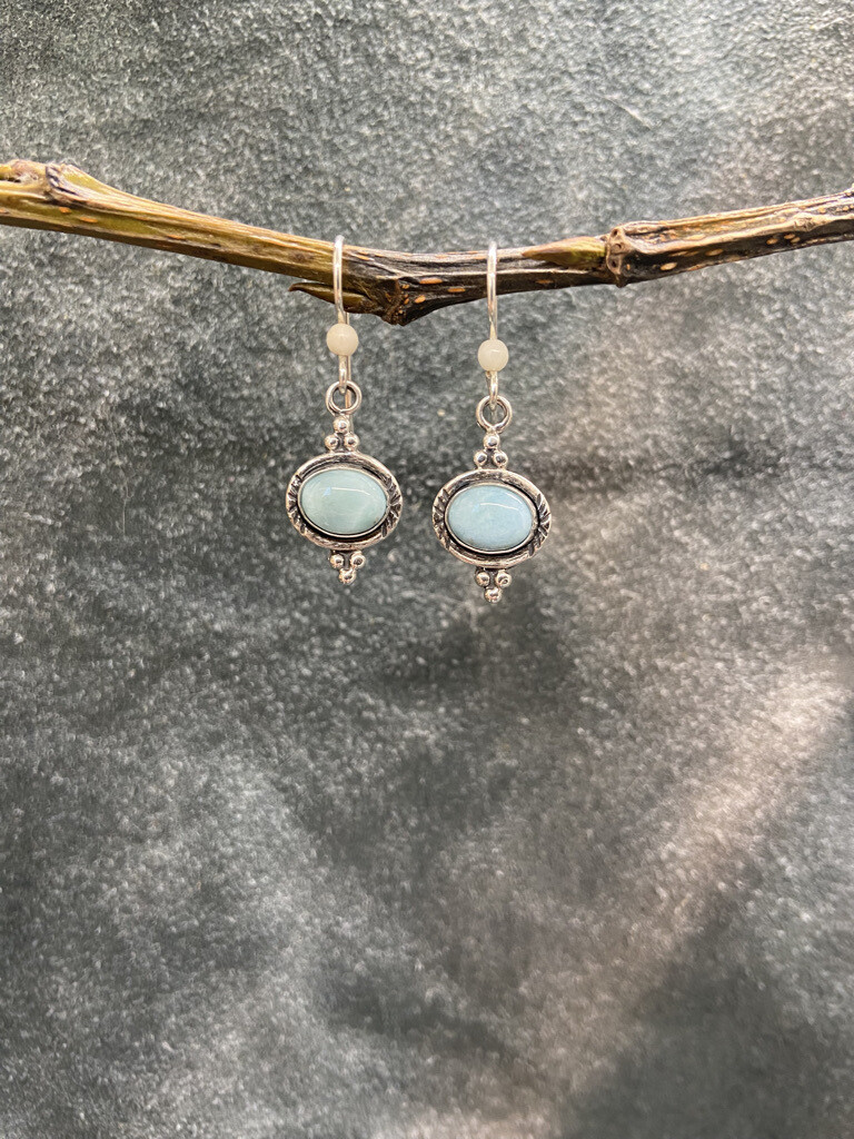 Oval Larimar Cabochon Earrings