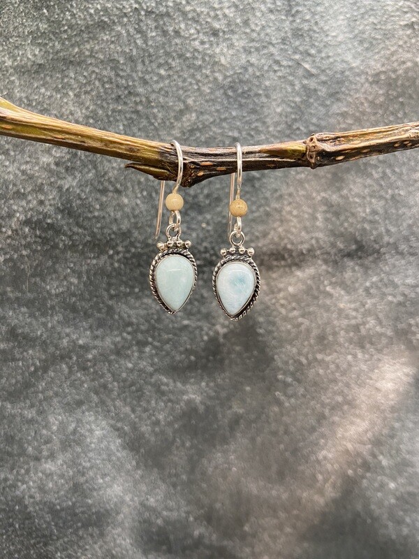 Teardrop Larimar Cabochon Earrings