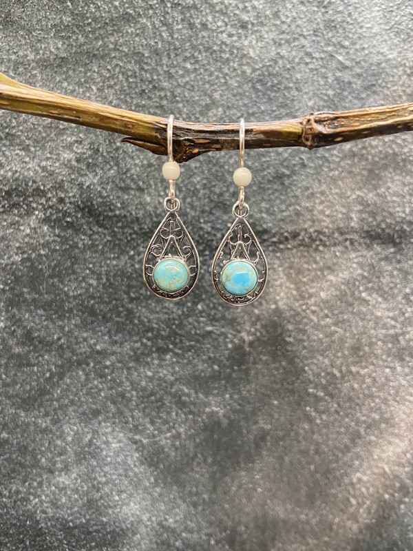 Webbed Teardrop Turquoise Earrings