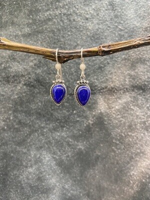 Teardrop Denim Lapis Cabochon Earrings