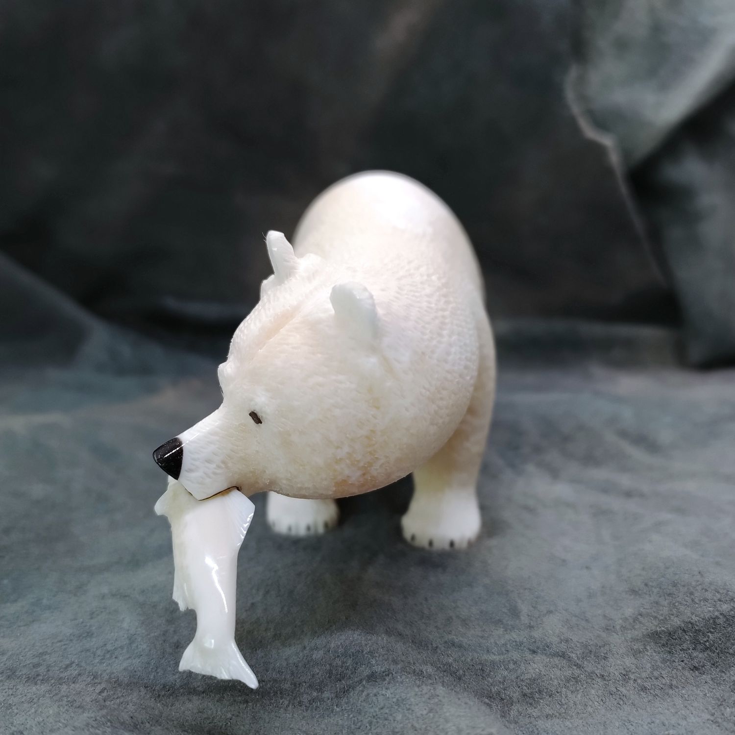 Textured Polar Bear Carrying Fish