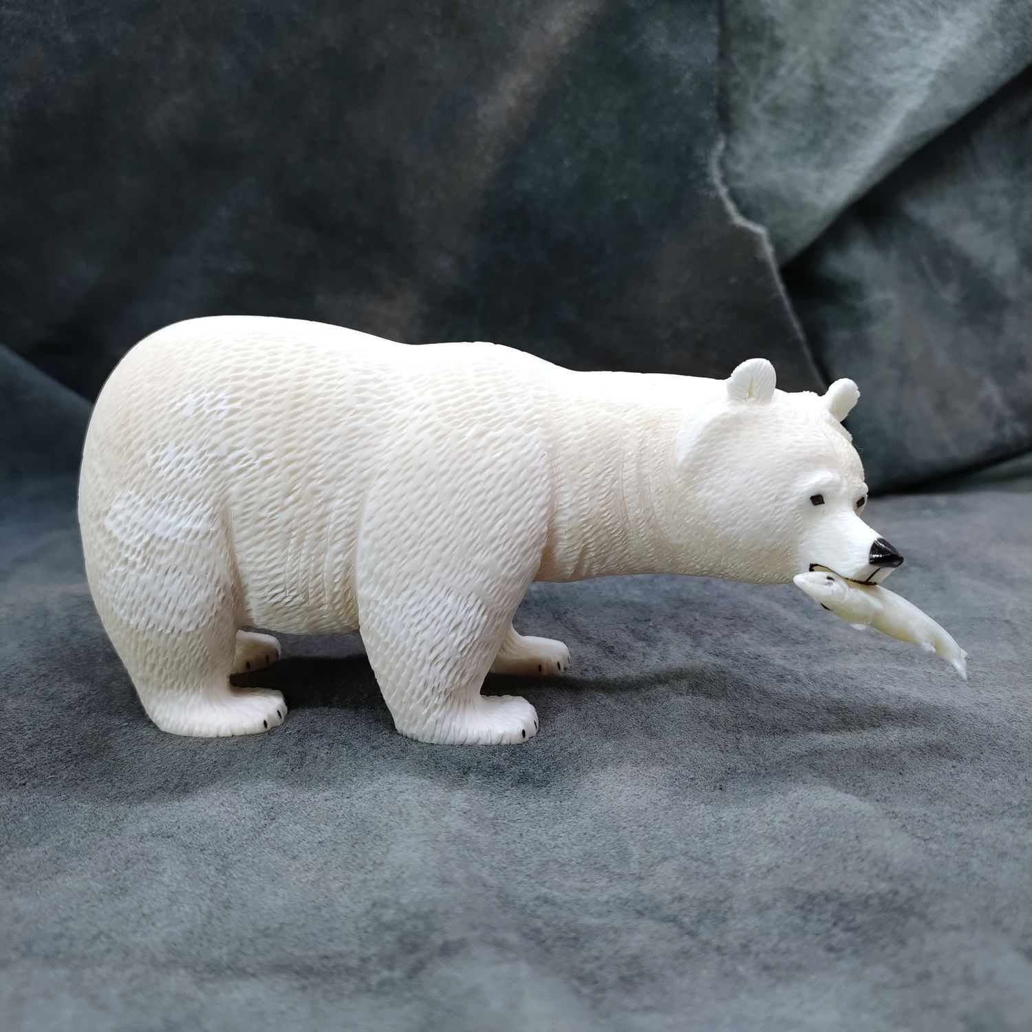 Textured Polar Bear Carrying Fish