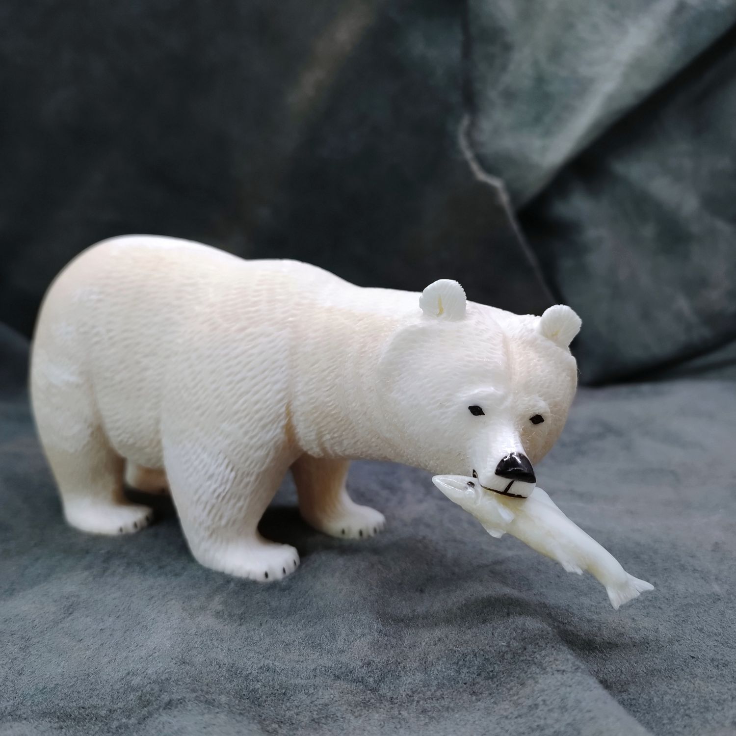 Textured Polar Bear Carrying Fish