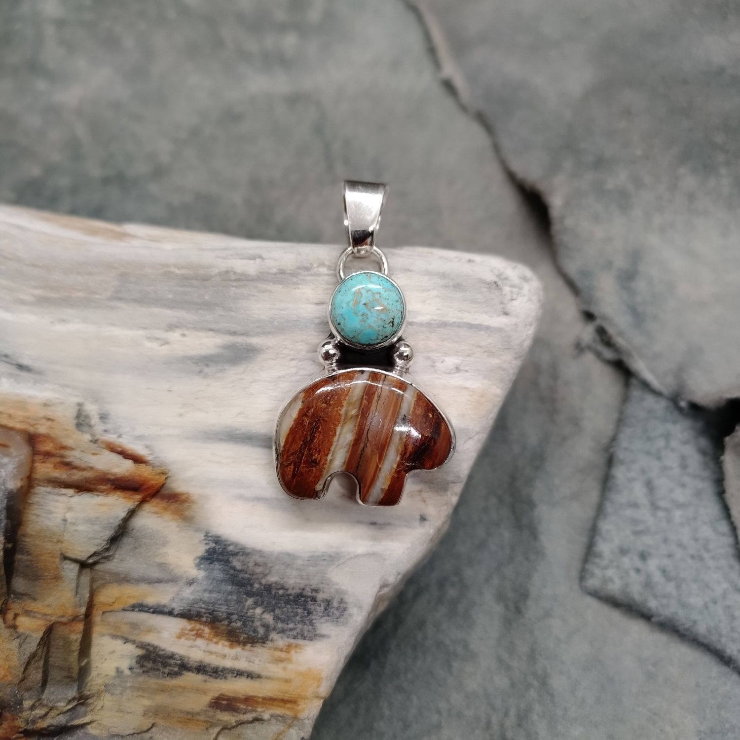 Woolly Mammoth Tooth and Turquoise Pendant