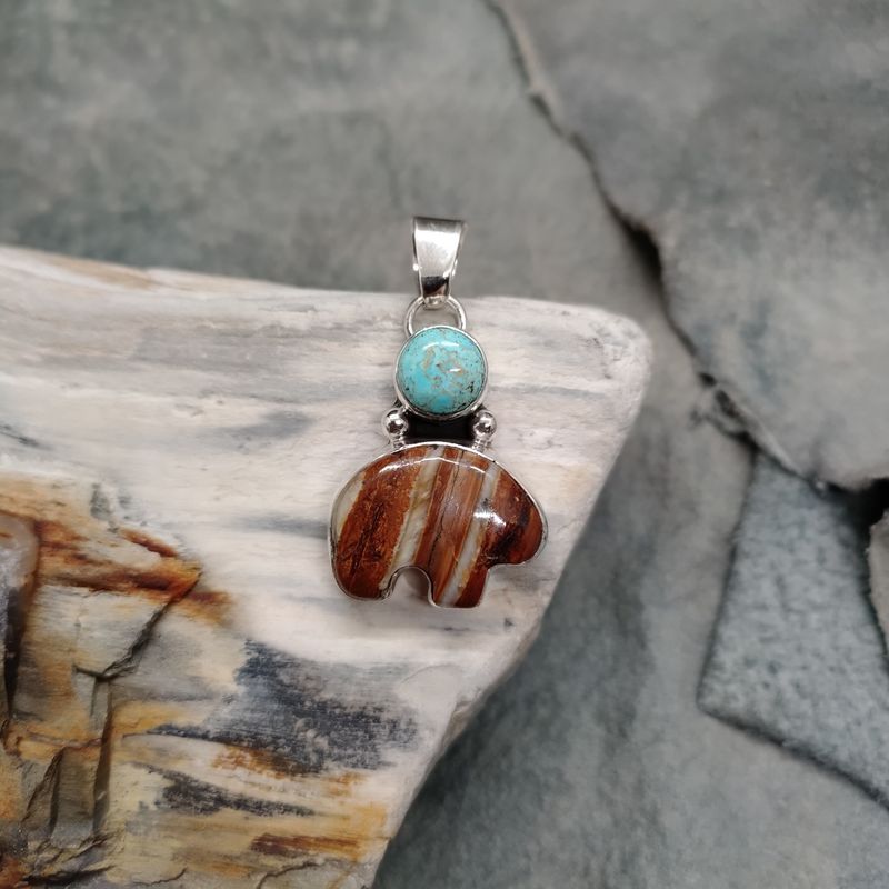 Woolly Mammoth Tooth and Turquoise Pendant