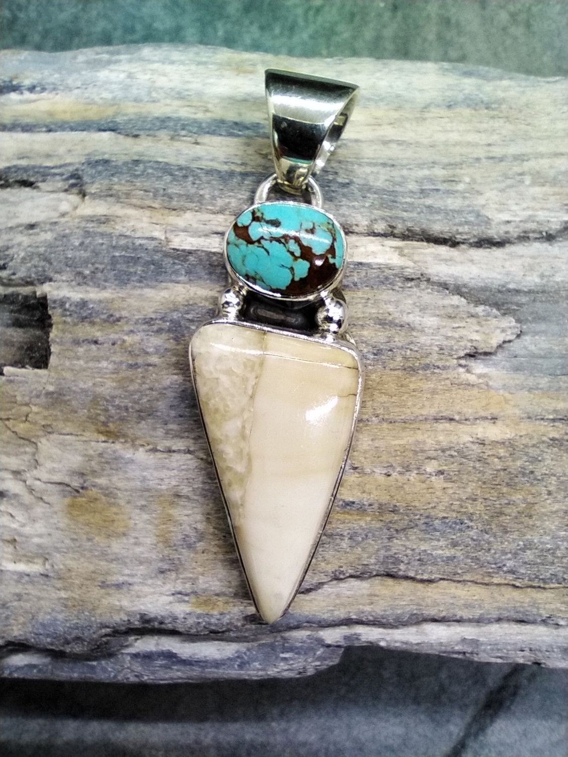 Walrus Ivory and Turquoise Triangle Pendant
