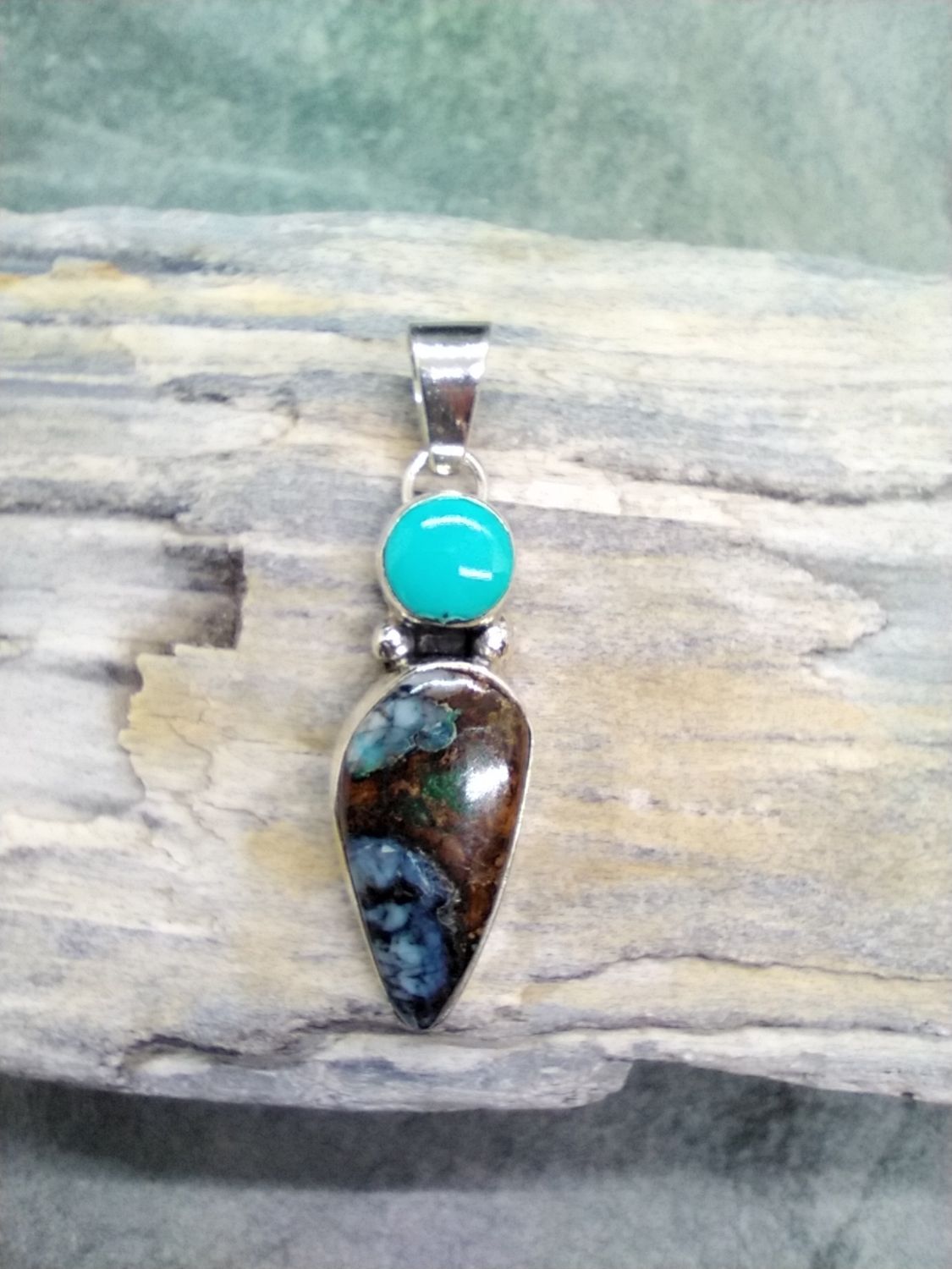 Woolly Mammoth Tooth and Turquoise Pendant
