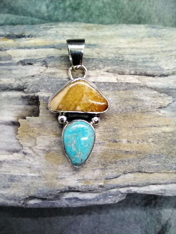 Walrus Ivory and Turquoise Pendant
