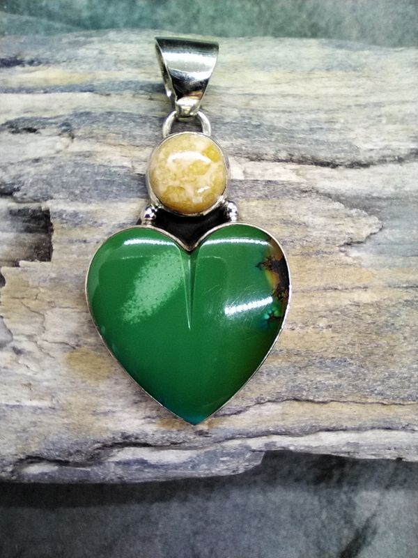 Walrus Ivory and Turquoise Heart Pendant