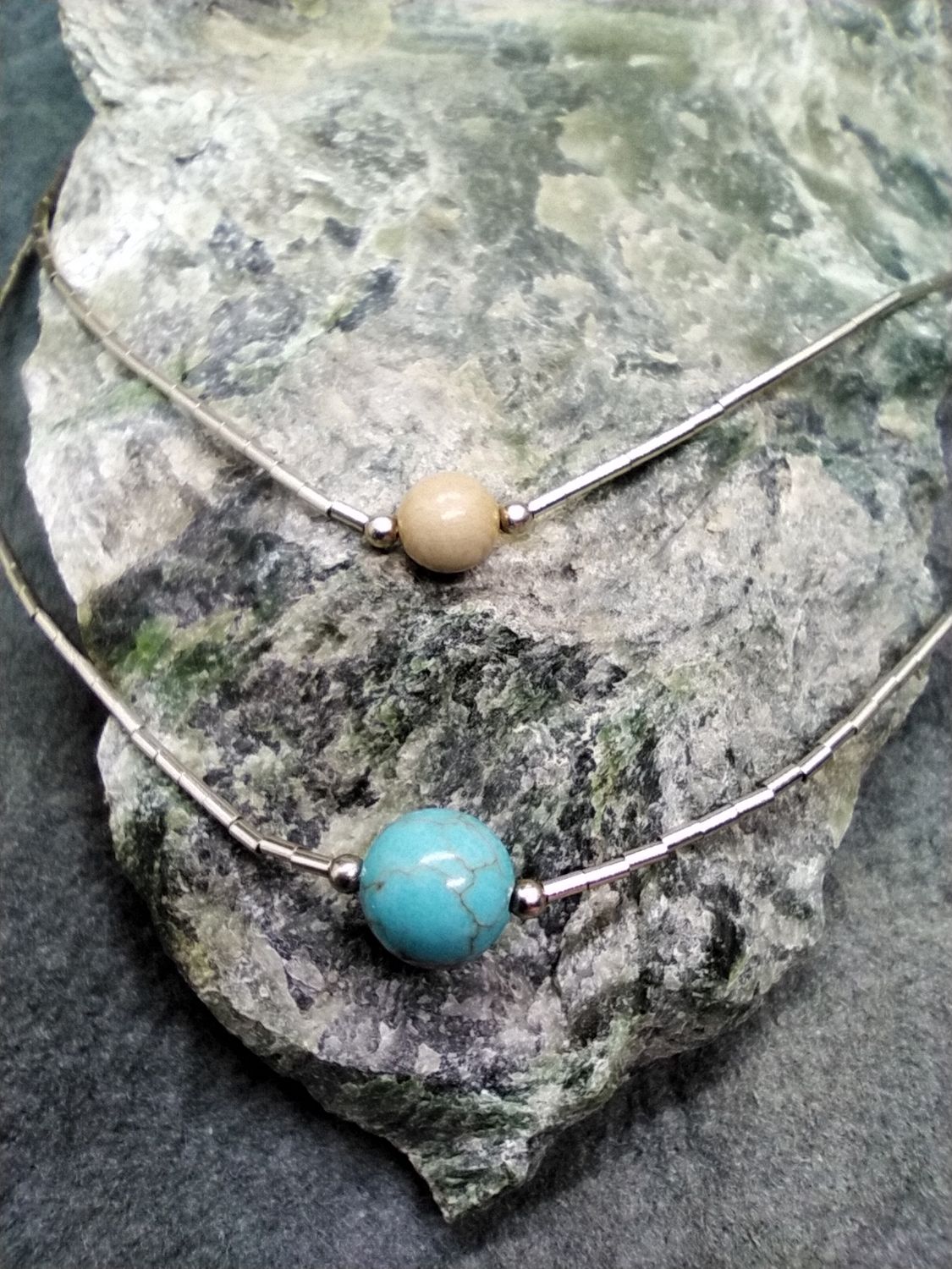 Turquoise and Walrus Ivory Stacked Double Necklace