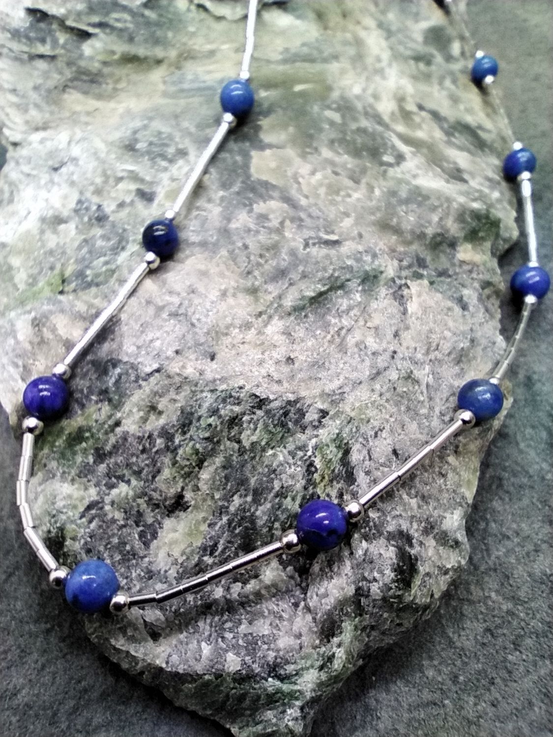Denim Lapis Beaded Necklace