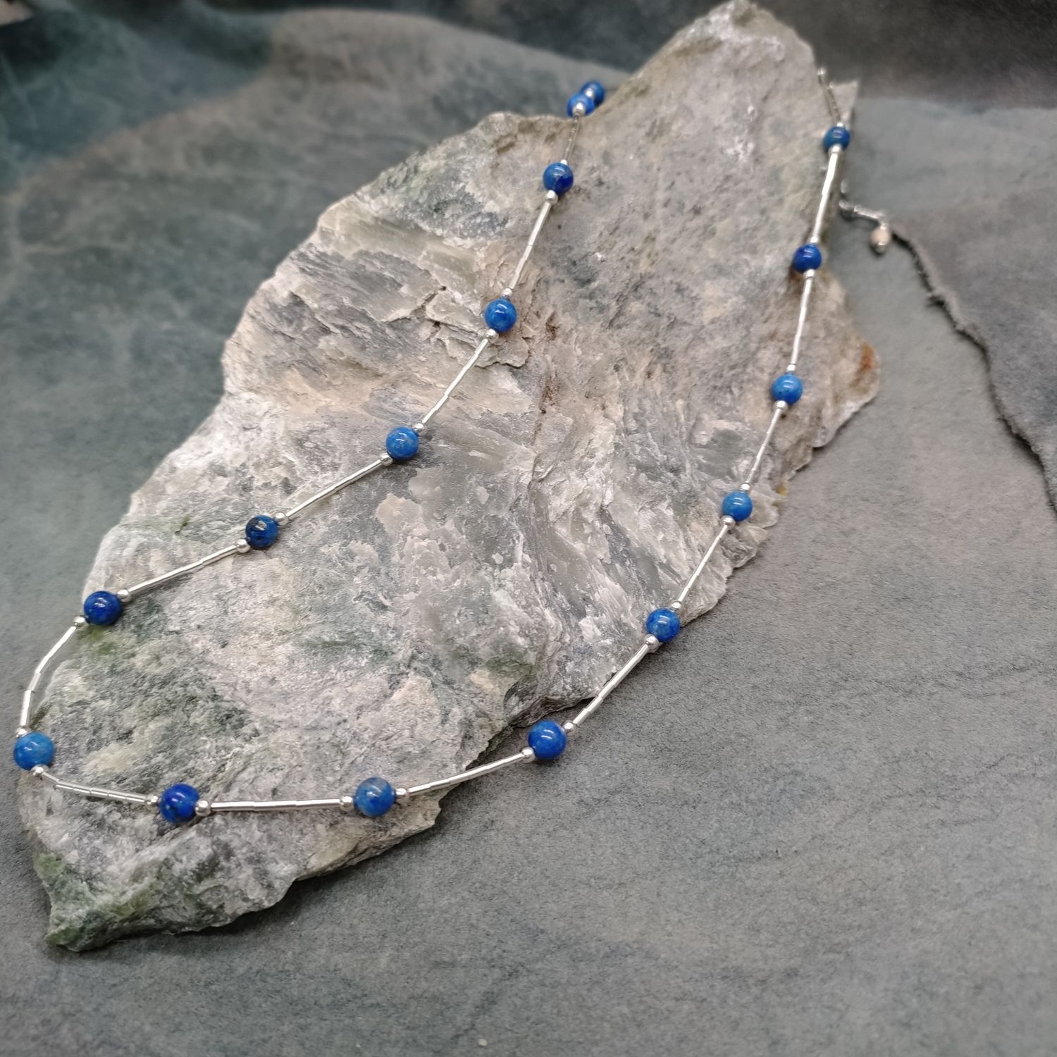 Denim Lapis Beaded Necklace
