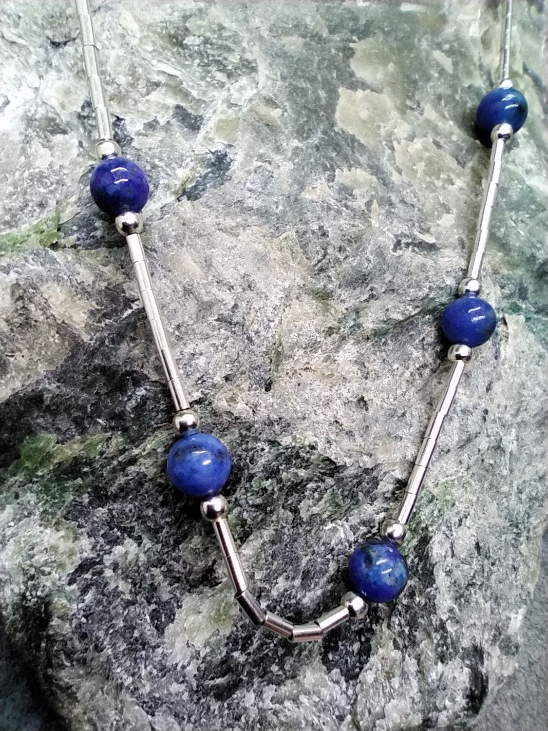 Denim Lapis Beaded Necklace