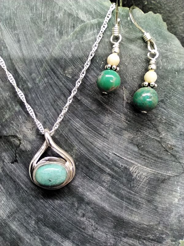 Turquoise and Mammoth Ivory Necklace and Earrings Set
