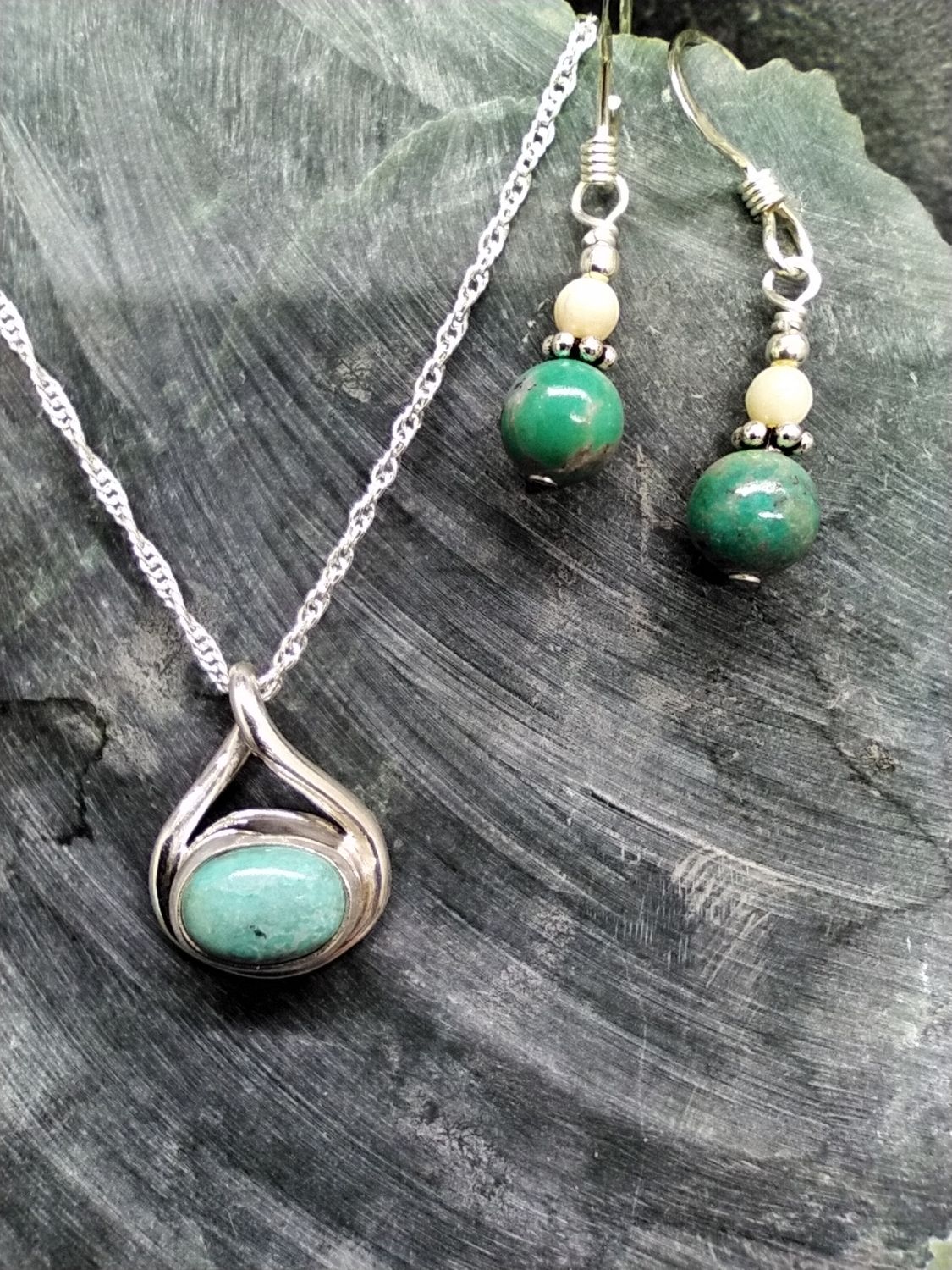 Turquoise and Mammoth Ivory Necklace and Earrings Set
