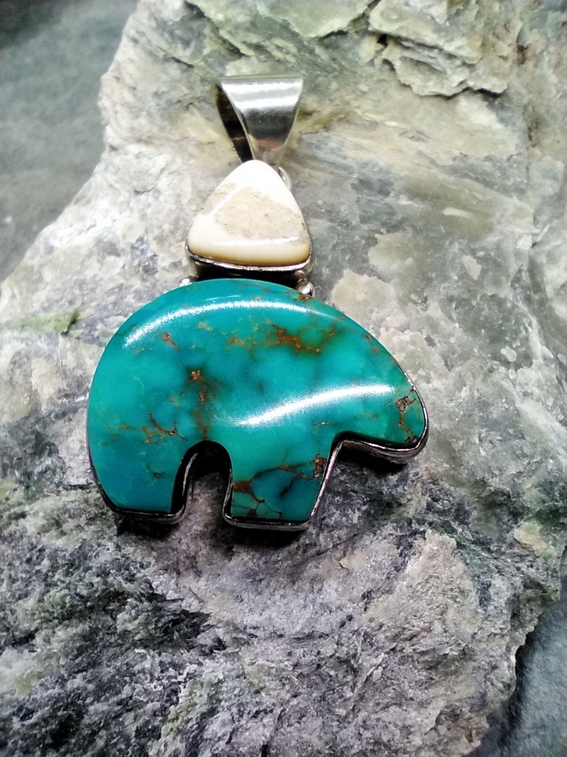 Turquoise and Fossil Walrus Ivory Pendant and Earrings Set