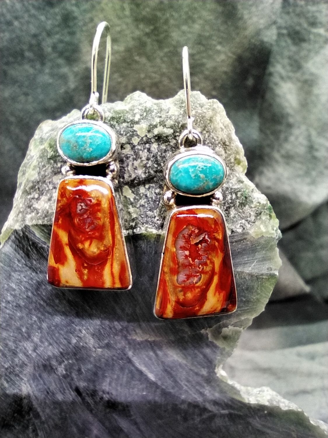 Woolly Mammoth Tooth and Turquoise Earrings