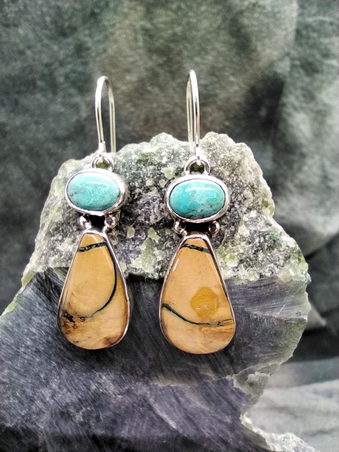 Woolly Mammoth Tooth and Turquoise Earrings