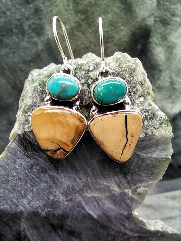 Woolly Mammoth Tooth and Turquoise Earrings