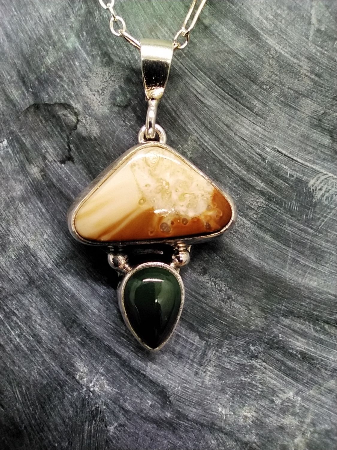 Fossil Walrus Ivory and Jade Necklace