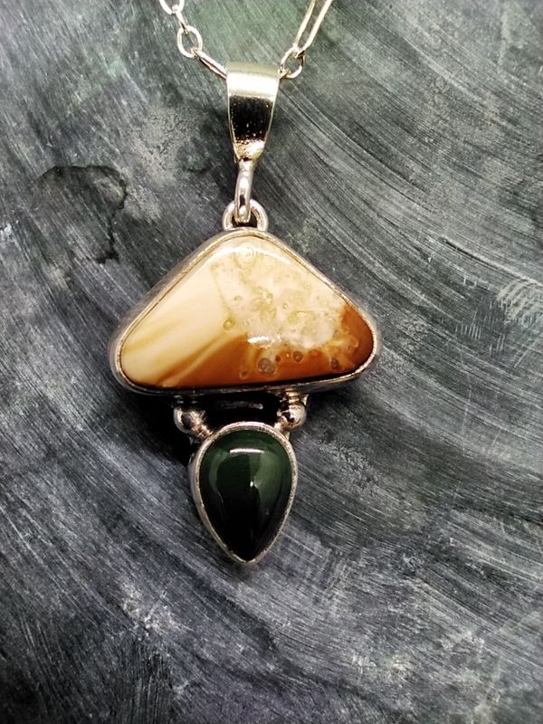 Fossil Walrus Ivory and Jade Necklace