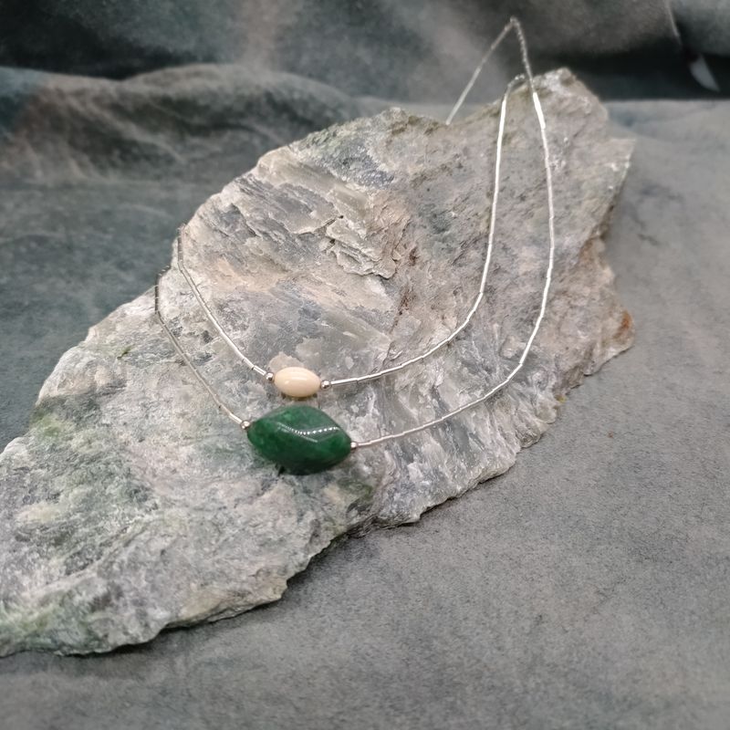 Woolly Mammoth Ivory and Jade Double Stacked Necklace