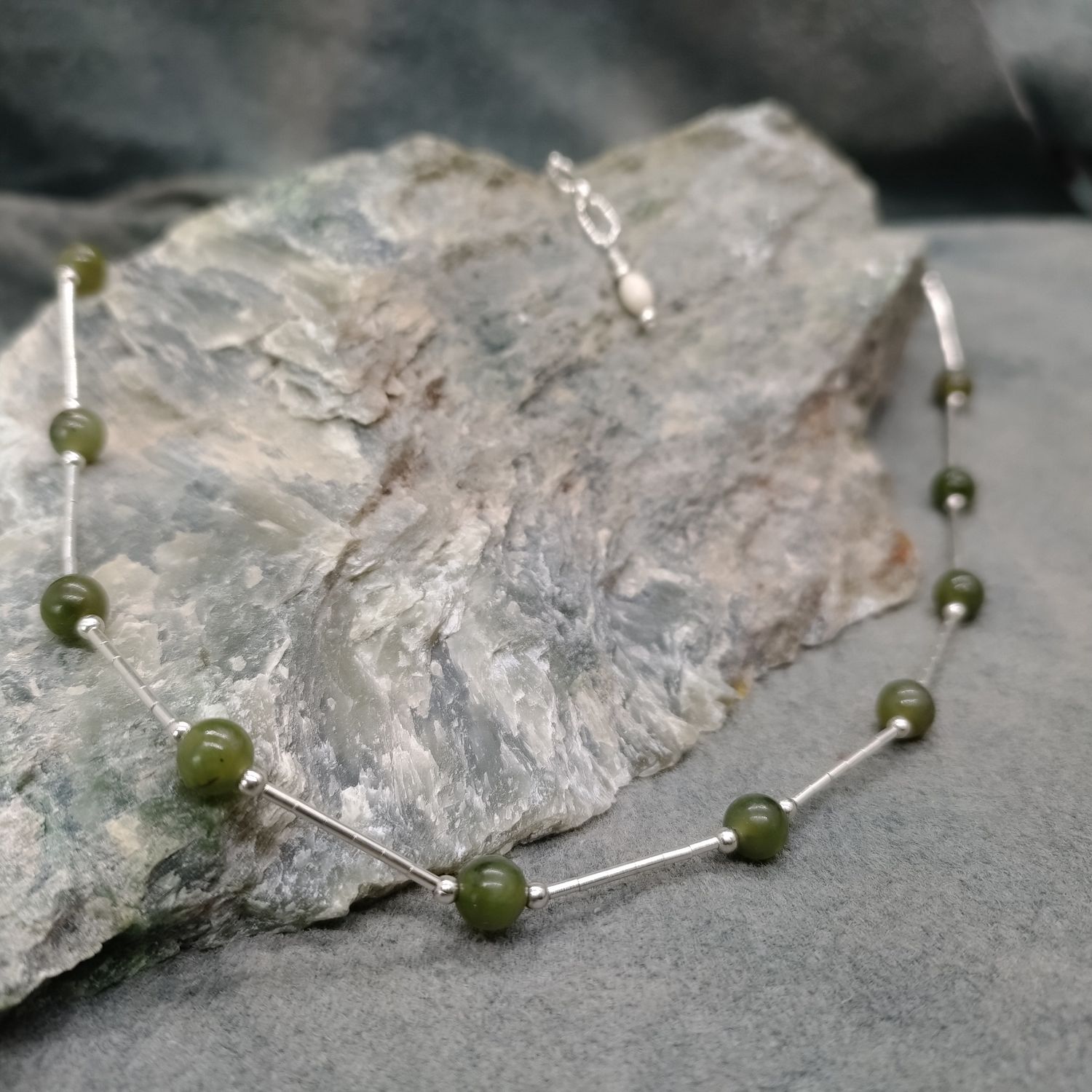 Alaskan Jade and Sterling Silver Beaded Necklace