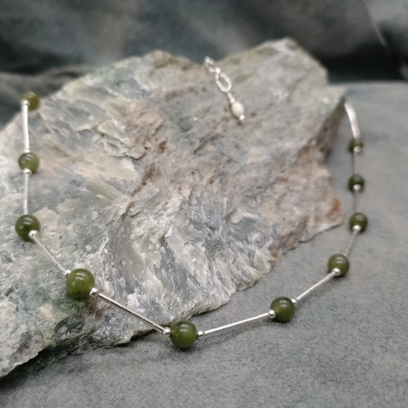 Alaskan Jade and Sterling Silver Beaded Necklace