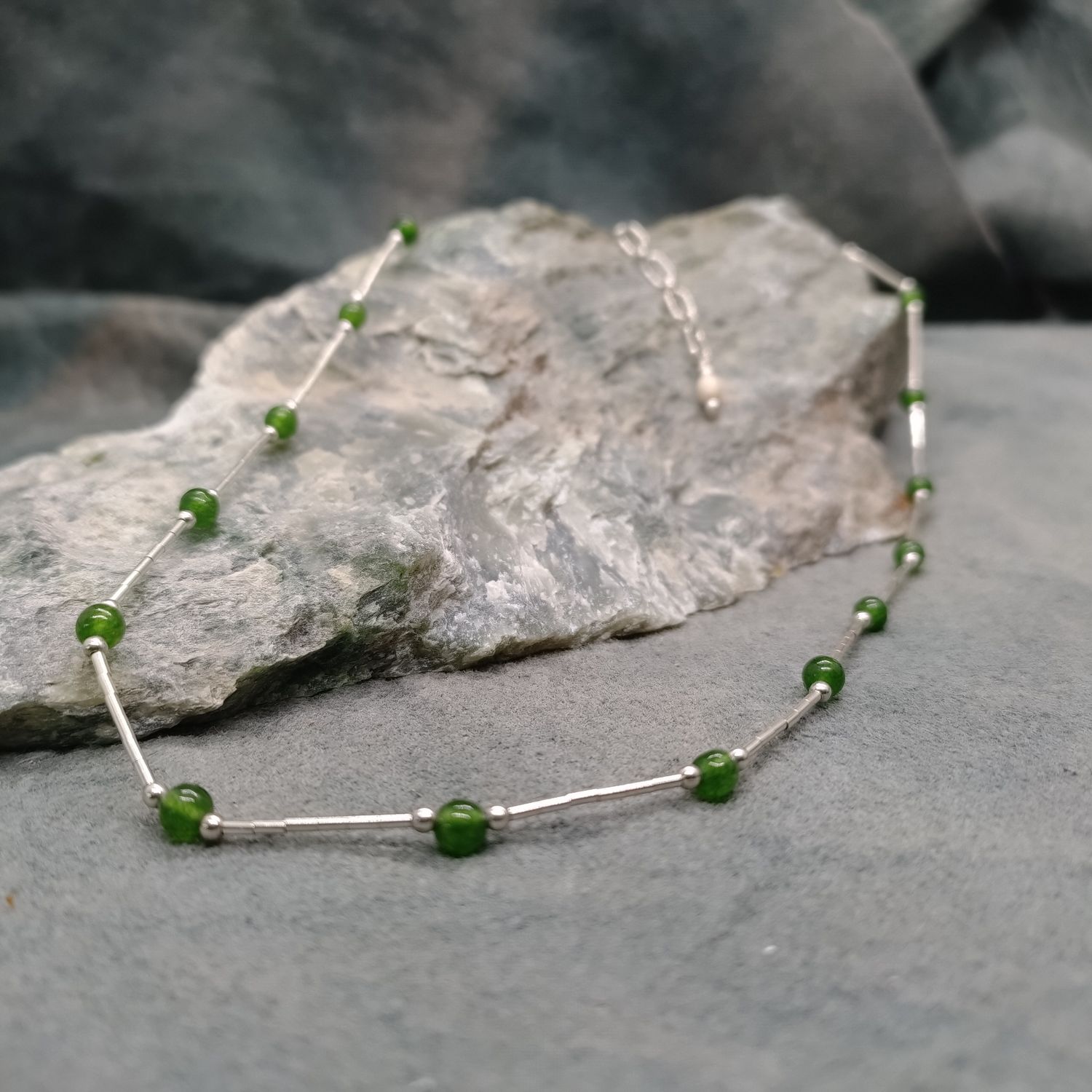 Alaskan Jade and Sterling Silver Beaded Necklace