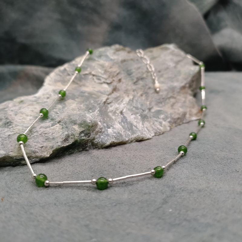 Alaskan Jade and Sterling Silver Beaded Necklace