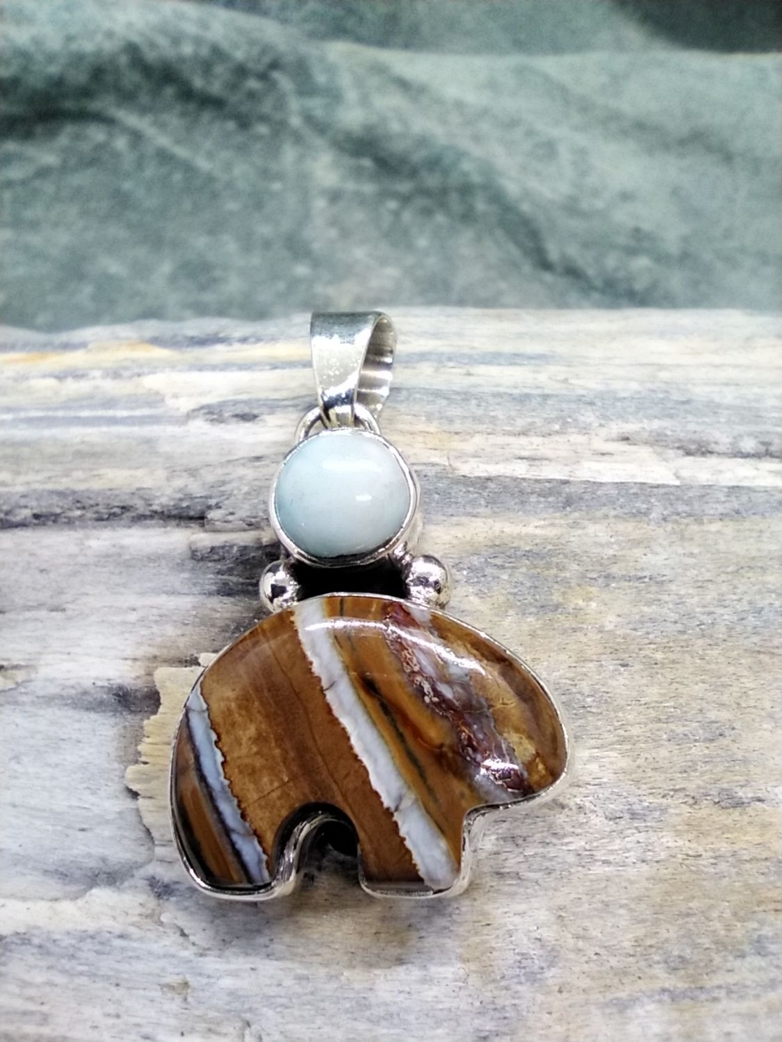 Woolly Mammoth Tooth and Larimar &quot;Spirit Bear&quot; Pendent
