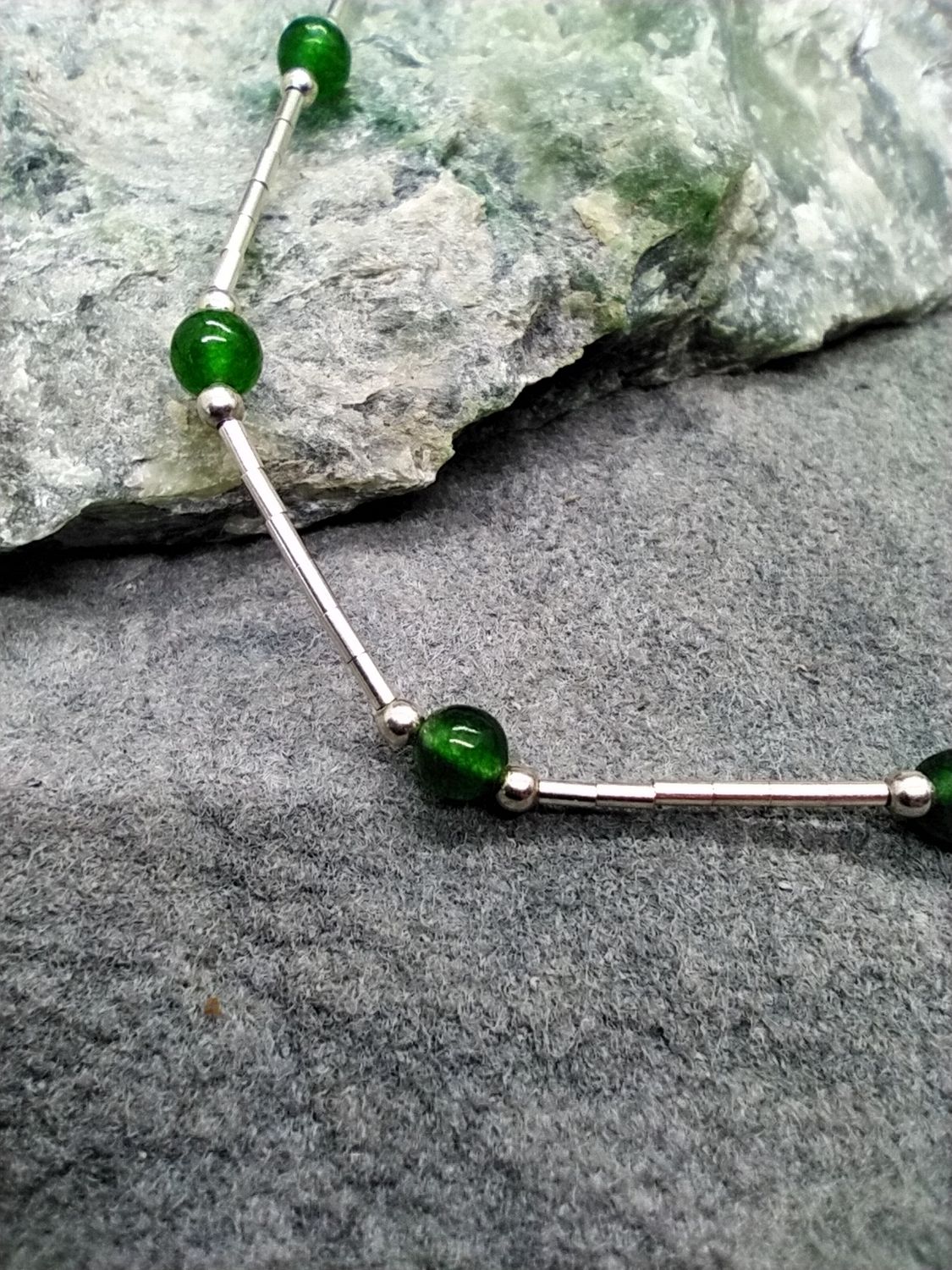 Alaskan Jade and Sterling Silver Beaded Necklace