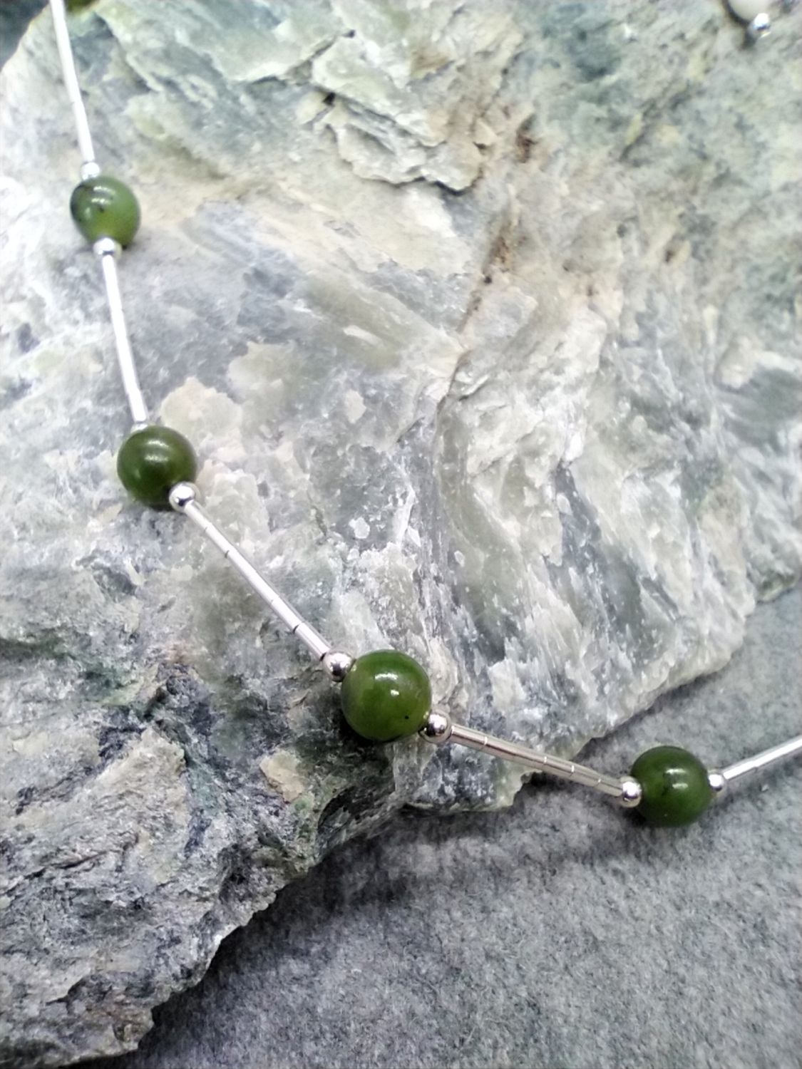 Alaskan Jade and Sterling Silver Beaded Necklace