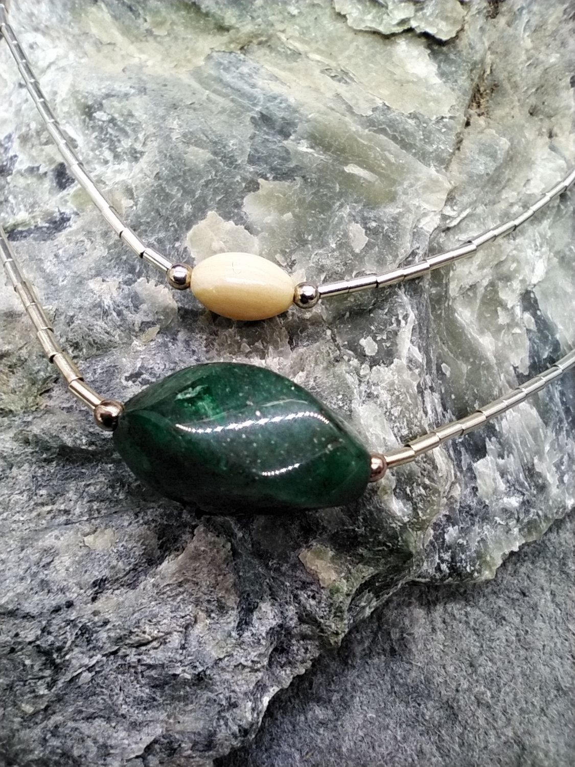 Woolly Mammoth Ivory and Jade Double Stacked Necklace